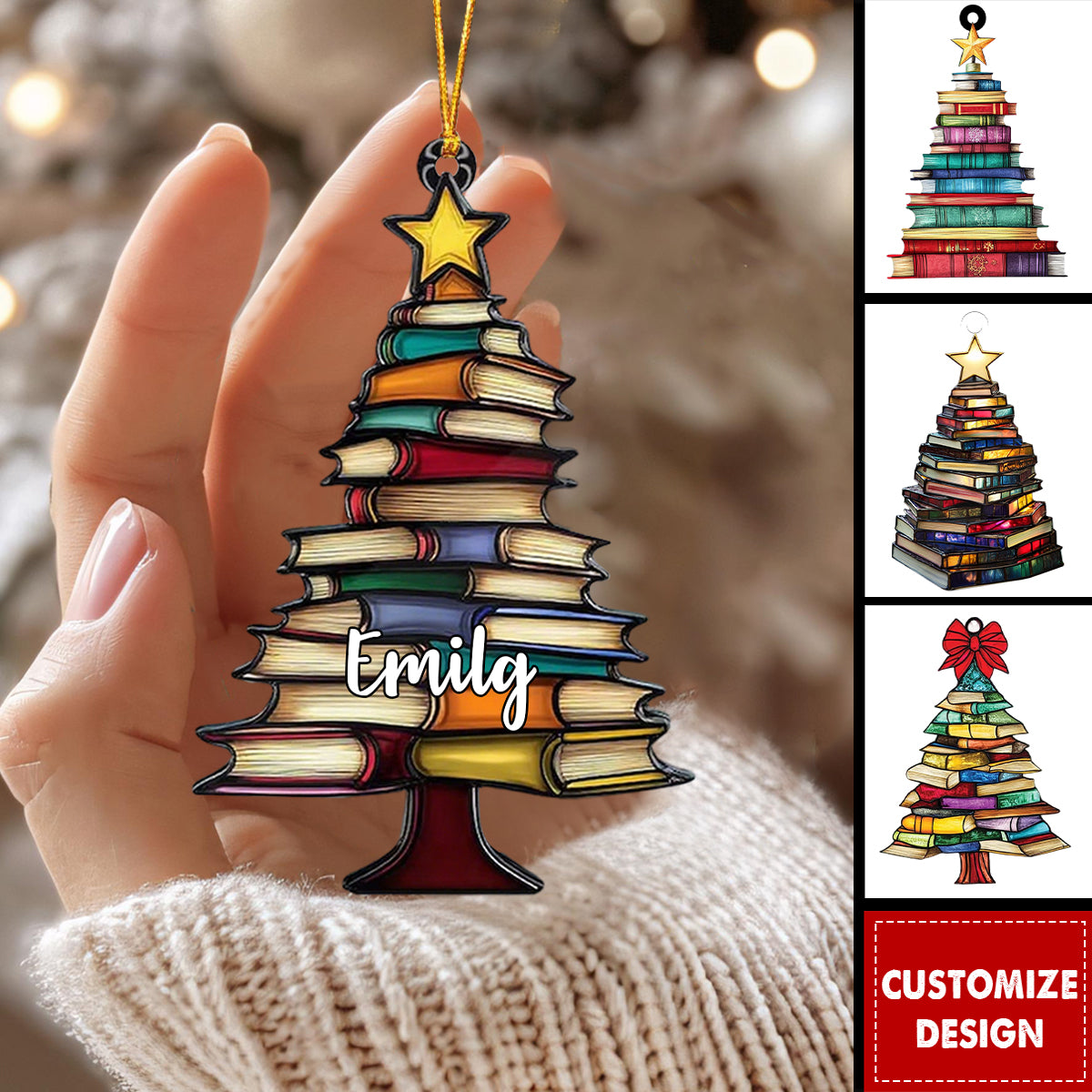 Book Tree Christmas Personalized Acrylic Ornament - Gift For Reading Lovers