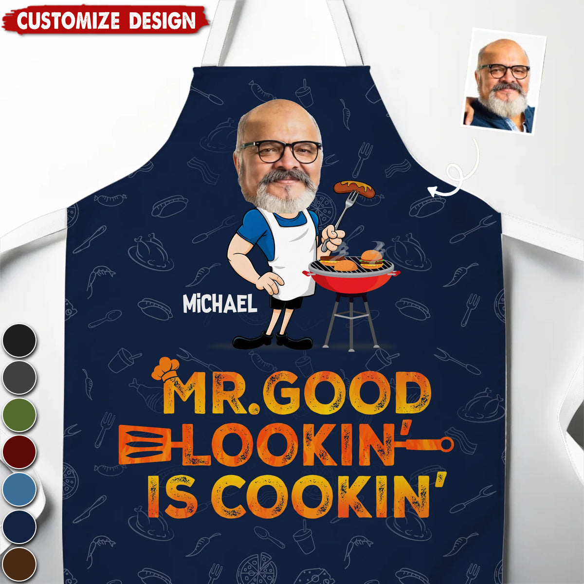 Custom Photo Mr. Good Looking Is Cooking - Family Personalized Apron - Father's Day, Gift For Dad, Grandpa