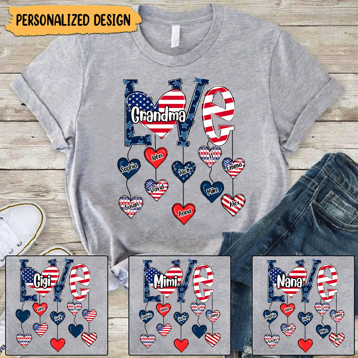 Love Is Being Called Grandma Auntie Mom American Flag Pattern Personalized Shirt