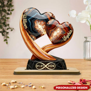 Together Forever-Personalized Two Heart Couple Wooden Plaque