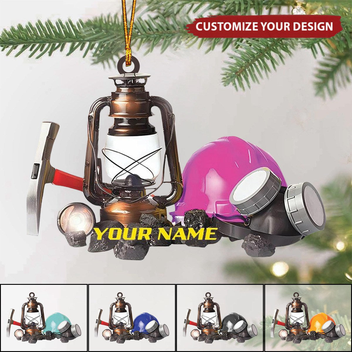 Personalized Miner Helmet and Lantern Christmas Ornament Gift For miner - 2024 New Release