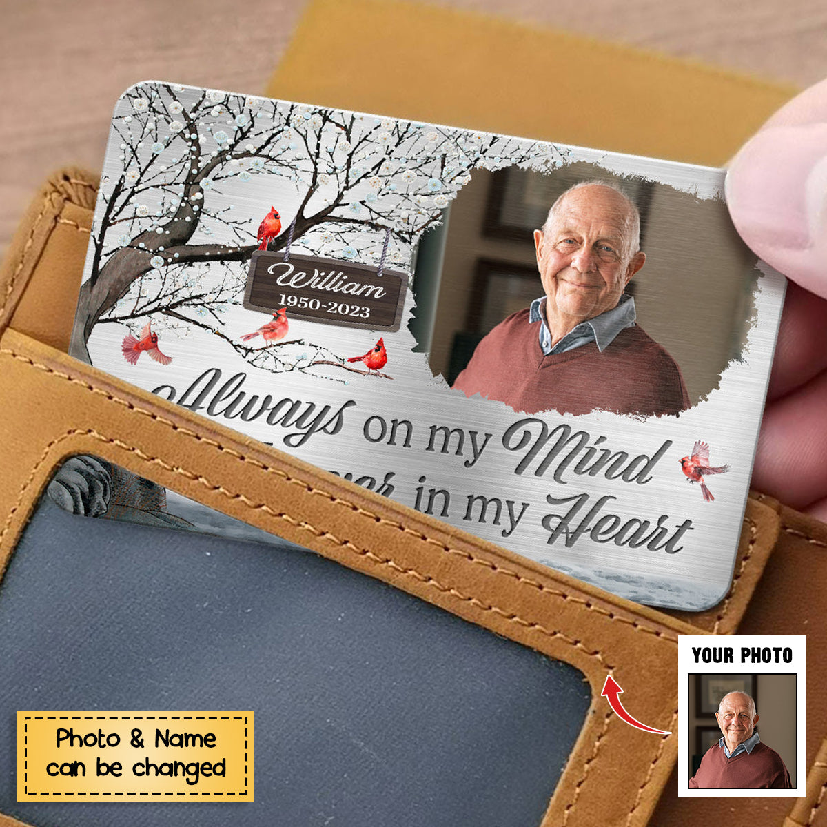 Custom Photo Forever In My Heart - Memorial Personalized Custom Stainless Wallet Card - Sympathy Gift For Family Members