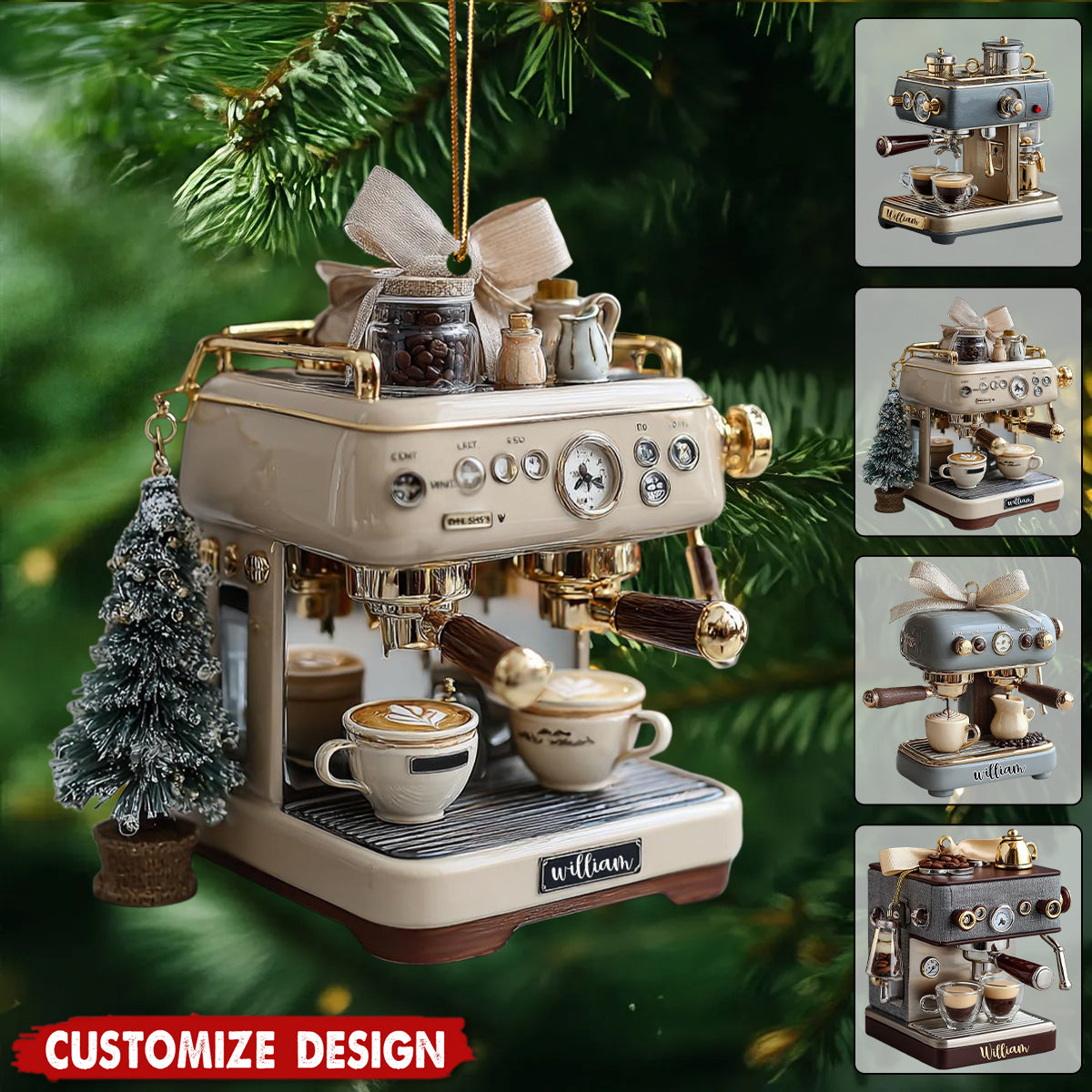 Personalized Mini Espresso Machine Ornament - Gift For Coffee Lovers