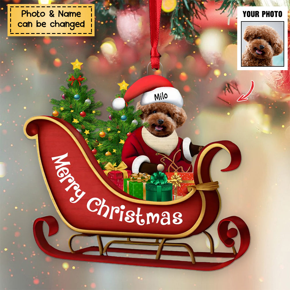 Dog Sitting On A Cute Sleigh Ornament - Personalized Acrylic Christmas Ornament, Gift For Dog Lovers
