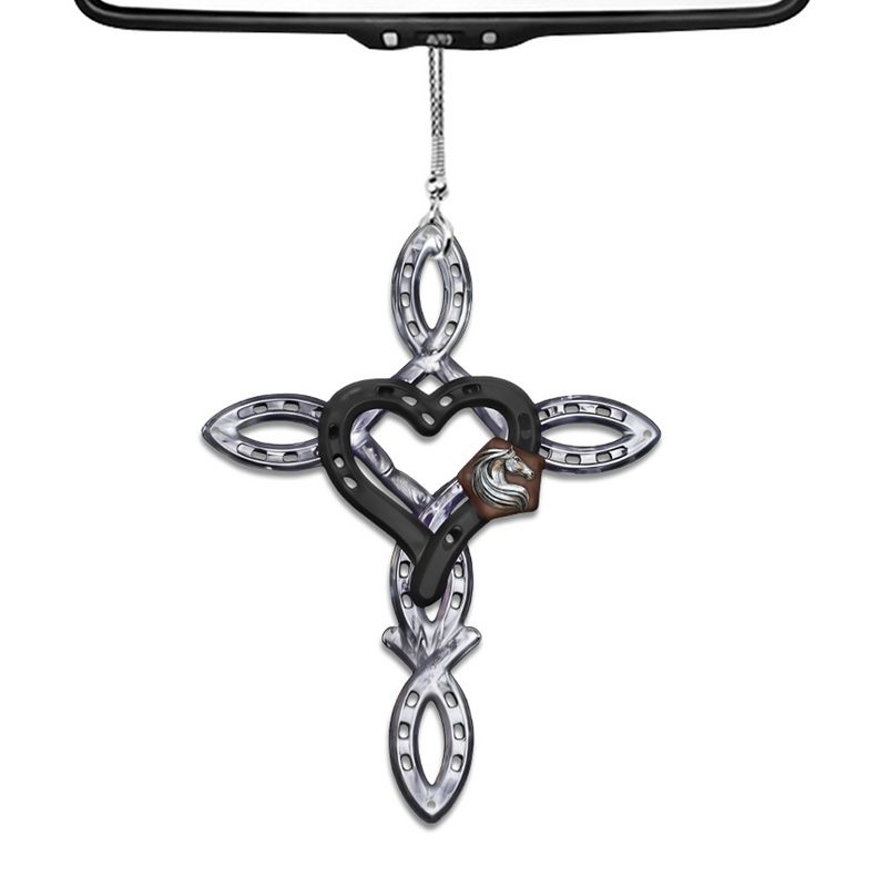 Rustic Horseshoe Cross Car Ornament