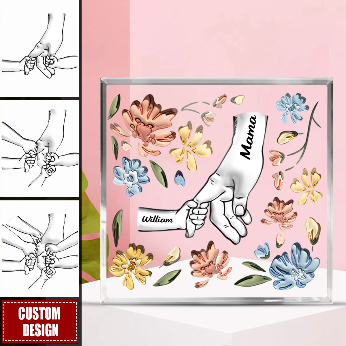 Hand In Hand, I Will Always Protect You - Gift For Mom, Grandma - Personalized Square Shaped Acrylic Plaque