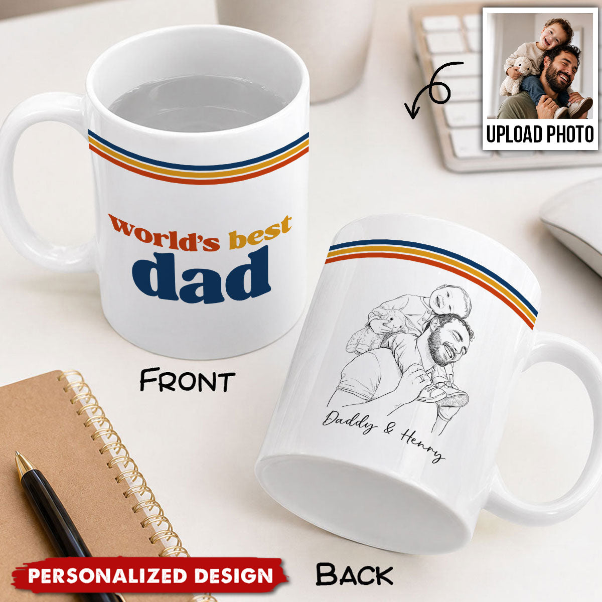 Retro World's Best Dad Pencil Sketch Art Style-Personalized Mug-Father's Day Gift