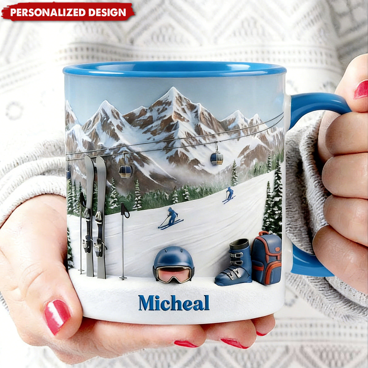 Personalized Skiing Accent Mug Gifts For Skiing Lovers
