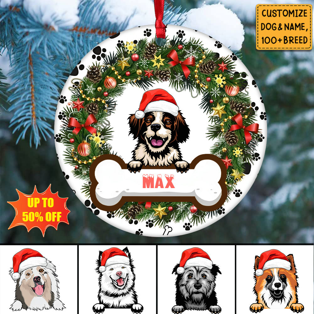 Christmas Gift For Dog Lovers - Personalized Circle Ceramic Ornament