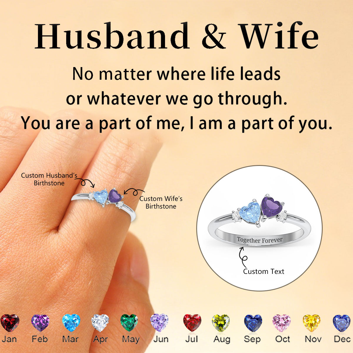 Personalized Pair of Hearts Gemstone Promise Ring