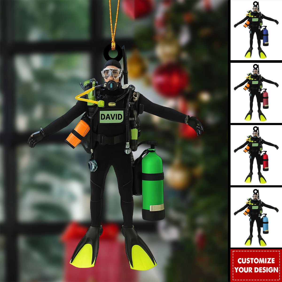 Personalized Scuba Diving Christmas Ornament - Gift for Scuba Divers, Ocean & Adventure Lovers