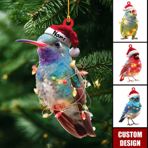 Personalized Bird Ornament Christmas Gift, Custom Name Bird Ornament with Santa Hat, Holiday Tree Decoration for Bird Lover