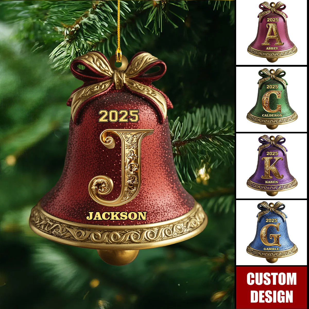 Custom Gold Bell Initial For Family, Merry Christmas 2025 - Personalized Family Ornament