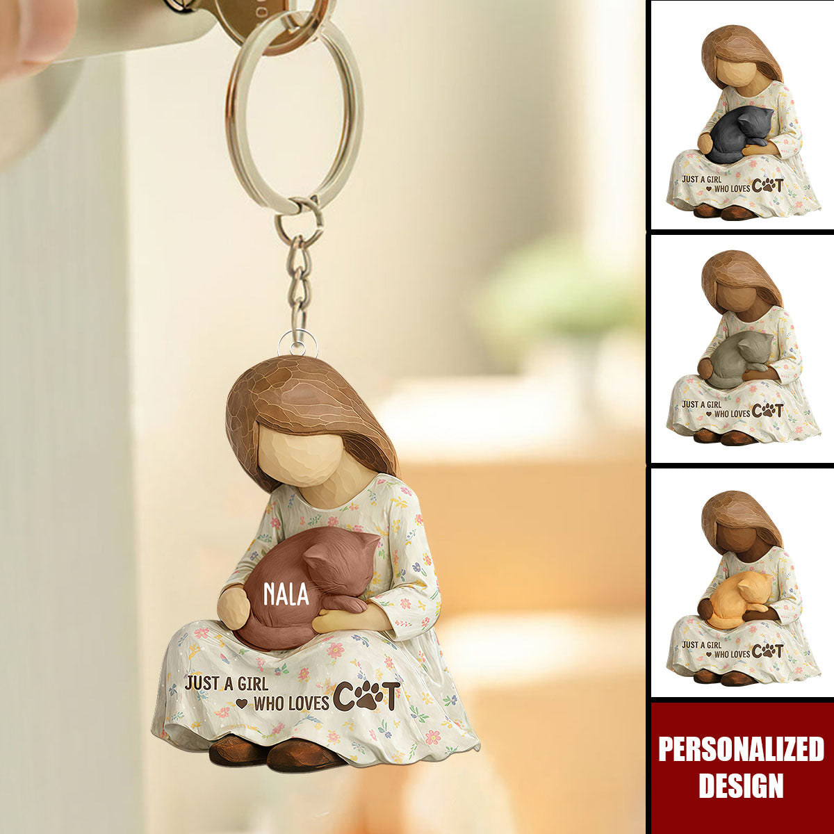 Just A Girl Who Loves Cats-Personalized Cat Lovers Keychain