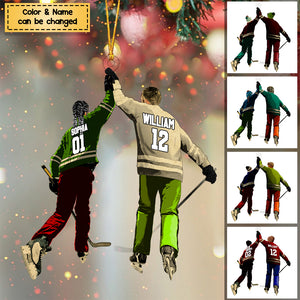 Custom Personalized Ice Hockey Couples Acrylic Ornament, Hockey Gifts