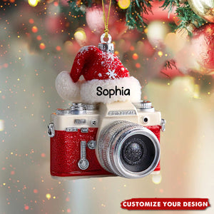 2D FLAT Personalized Camera Acrylic Christmas Ornament, Custom Photographer Ornament, Holiday Tree Decoration Gift for Photography Lovers
