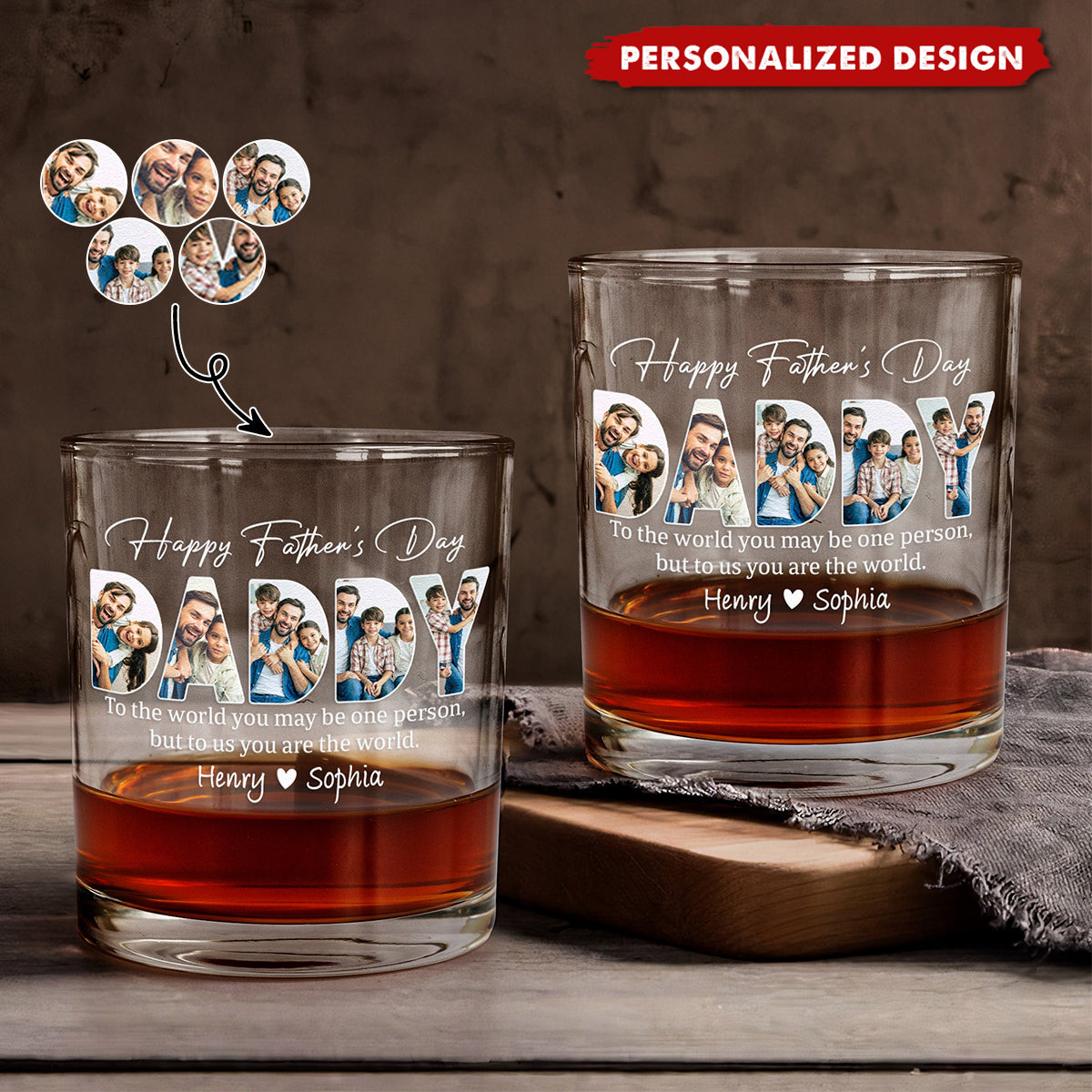 To Me You Are The World-Personalized Whiskey Glass-Father's Day Gift For Dad, Husband