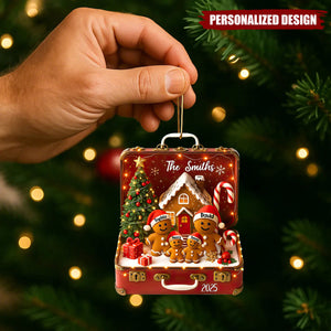 Gingerbread Family Vintage Suitcase-Personalized Acrylic Ornament