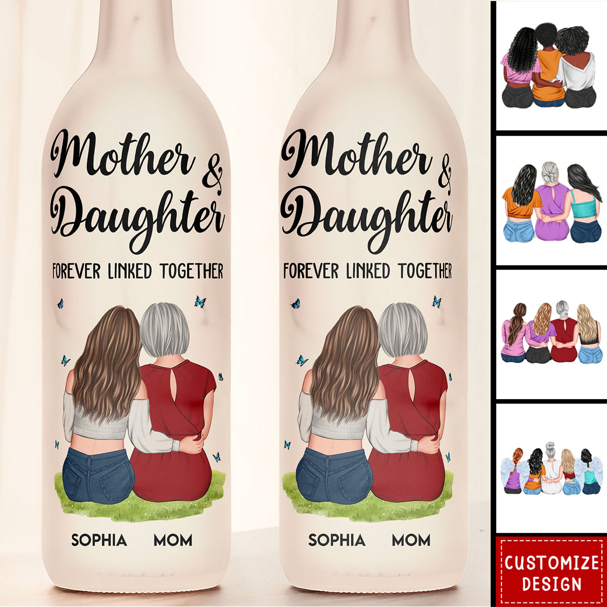 Mother And Daughter Forever Linked Together - Personalized Bottle Lamp