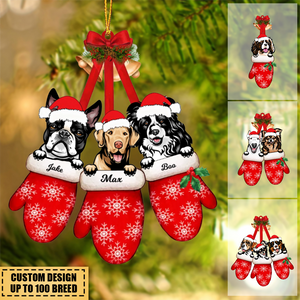Christmas Dogs,Cats Laying On Hands In Gloves Personalized Acrylic Ornament