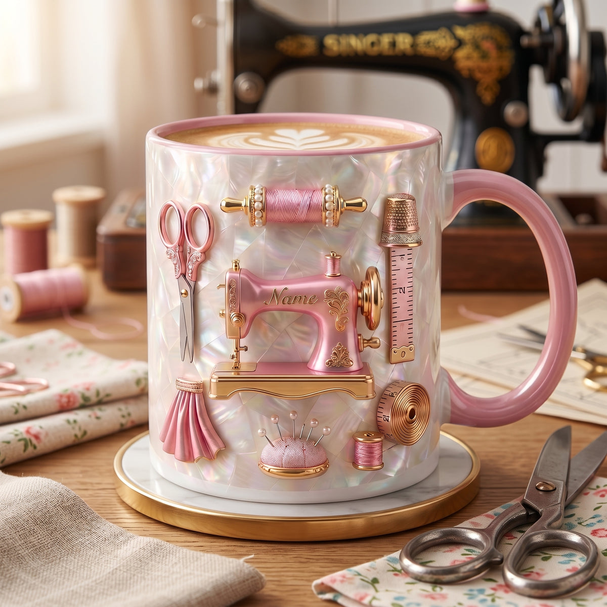 Personalized Sewing Pink Mug - Gift For Grandma Mom