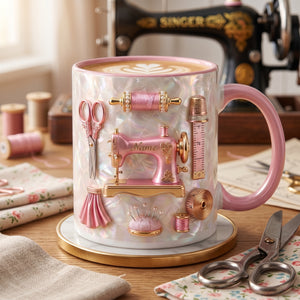 Personalized Sewing Pink Mug - Gift For Grandma Mom