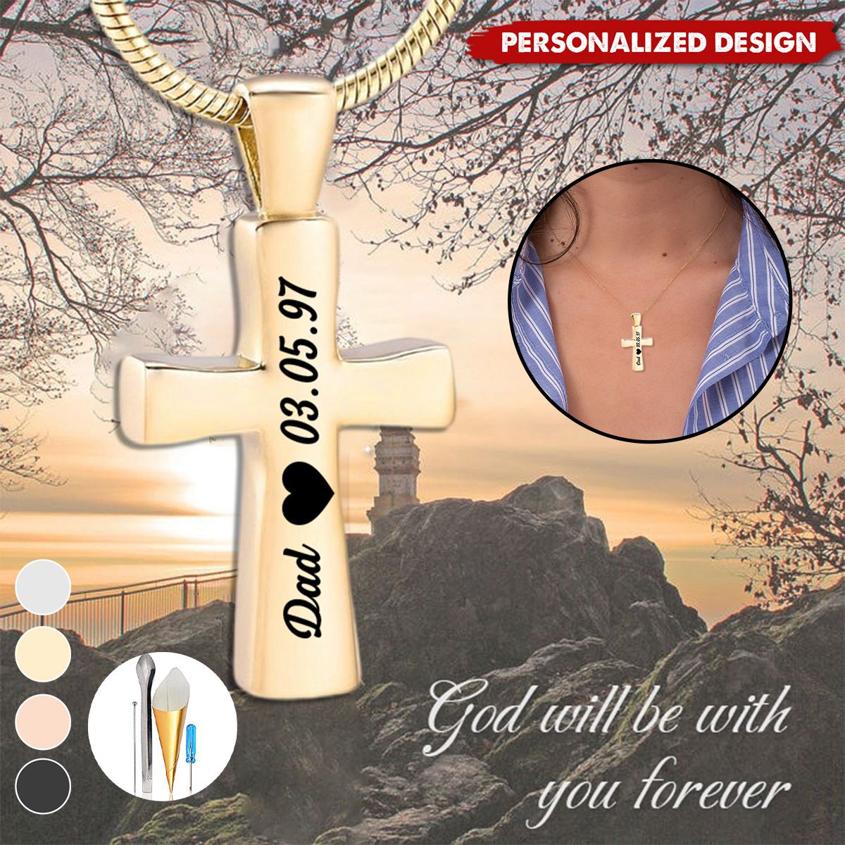 Personalized Cross Urn Necklace-Memorial Gift