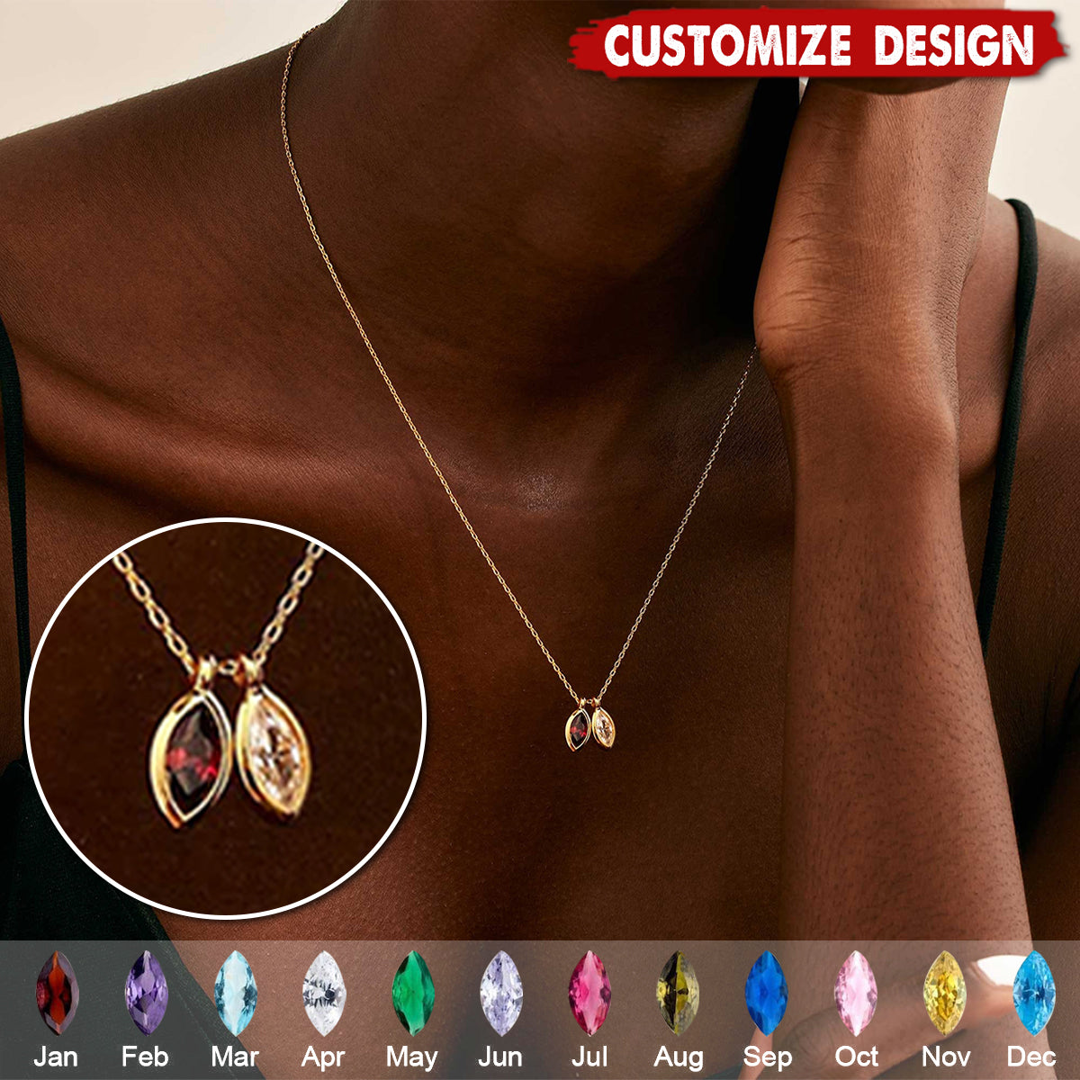 Personalized Leaf Birthstone Necklace - Gift For Mom Grandma