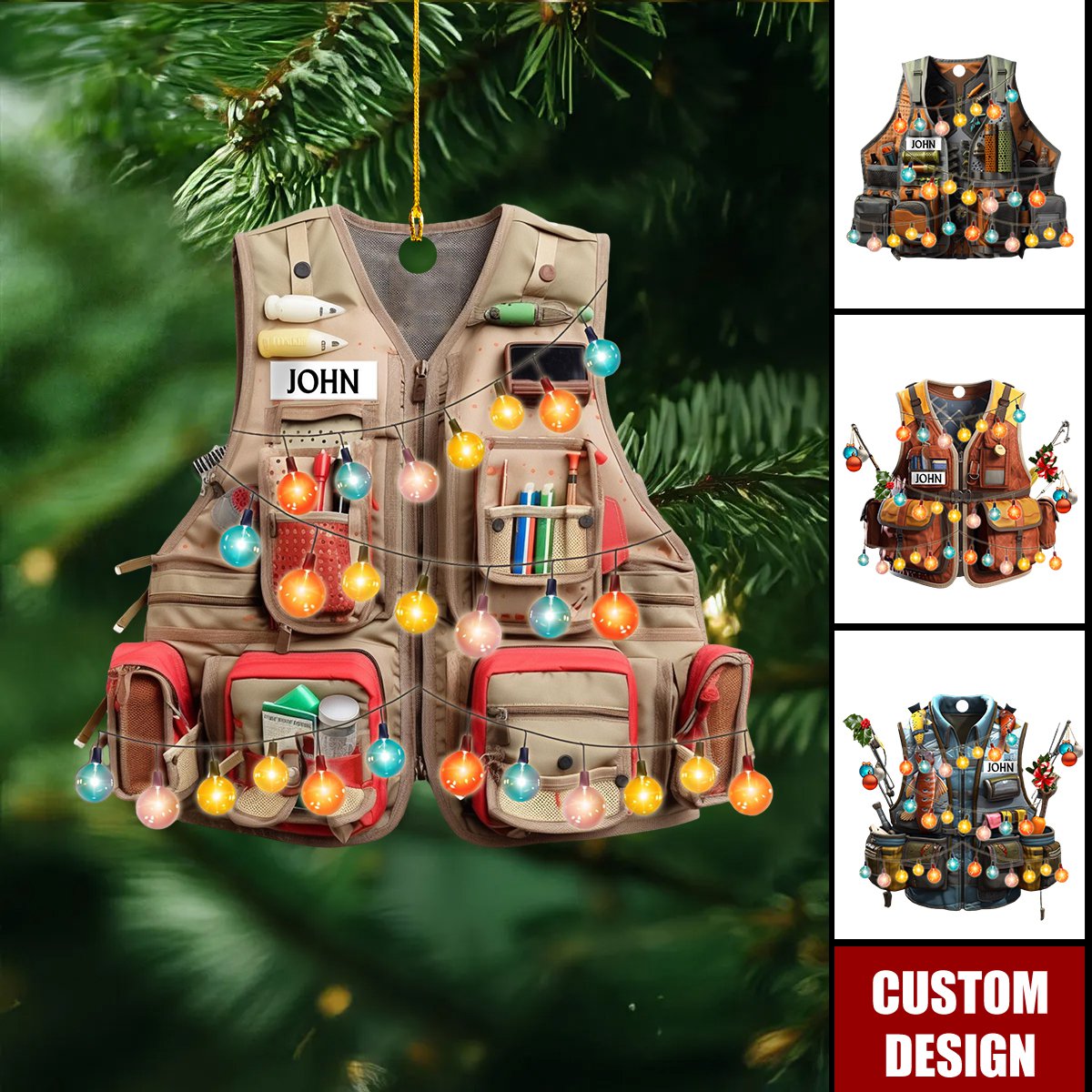 Personalized Fishing Vest Christmas Ornament, Gift For Fishing Lovers