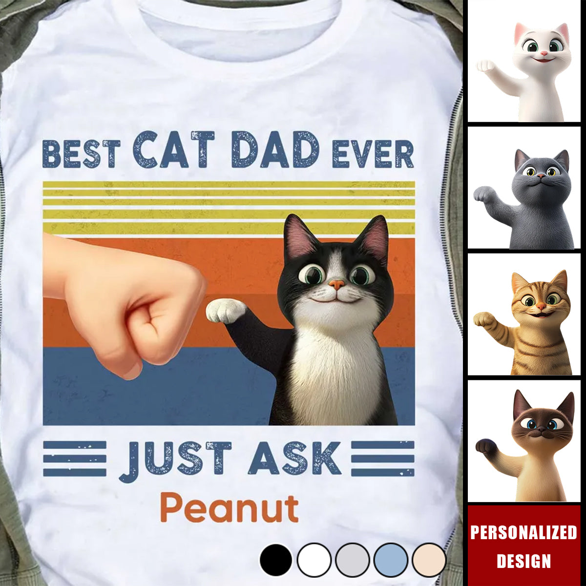 Best Cat Dad Cute Cartoon Funny Cats-Personalized Shirt-Gift for Cat Dads