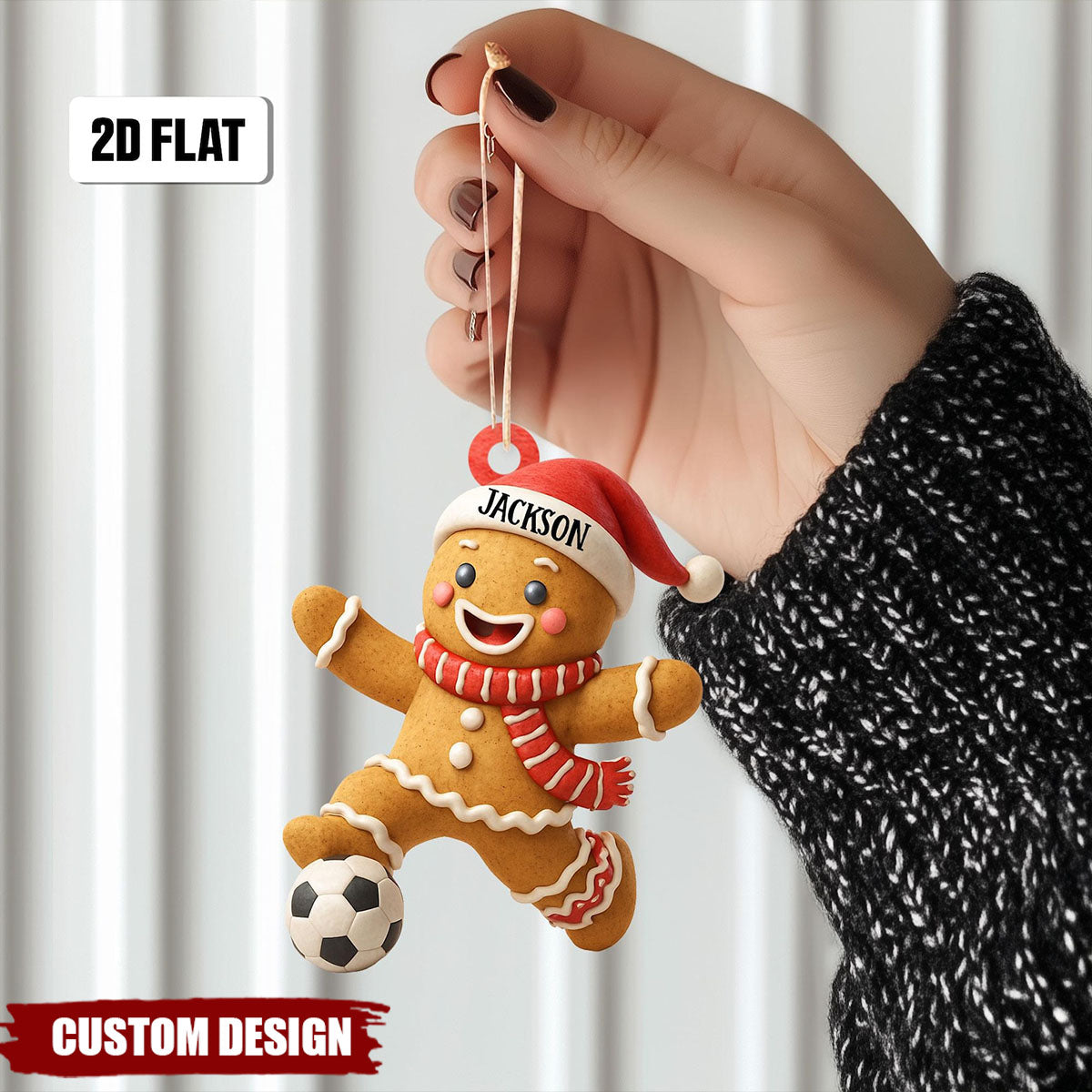 Personalized Soccer Player 2D Flat Ornament, Custom Name Number Soccer Ornament, Soccer Keepsake, Soccer Gingerbread Ornament, Gift for Kids