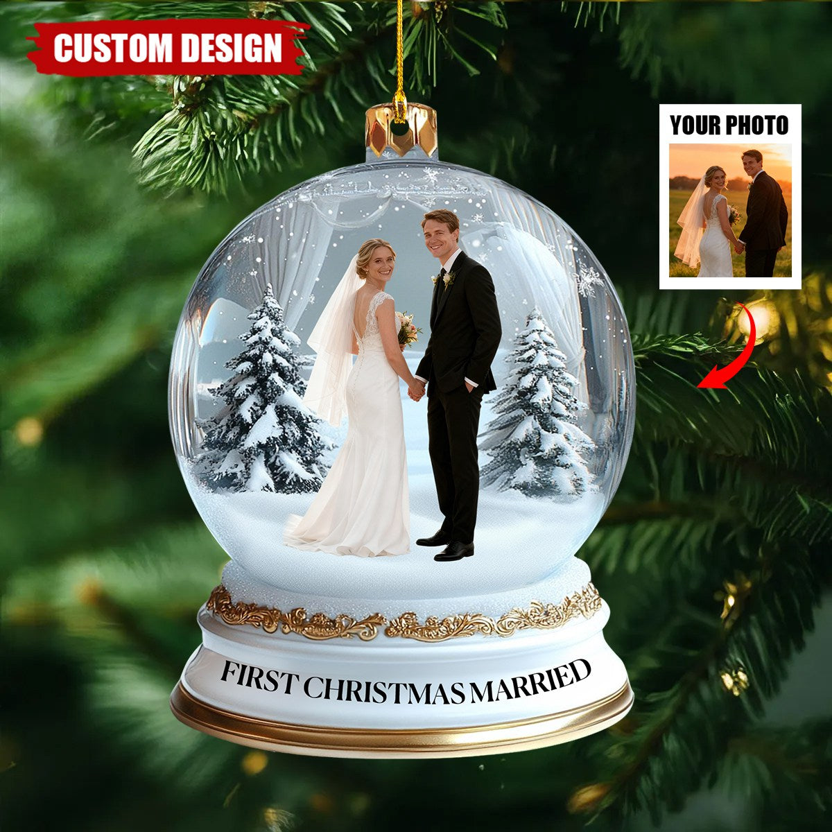 Our First Christmas Married,Engaged - Personalized Photo Ornament - Gifts For Couple