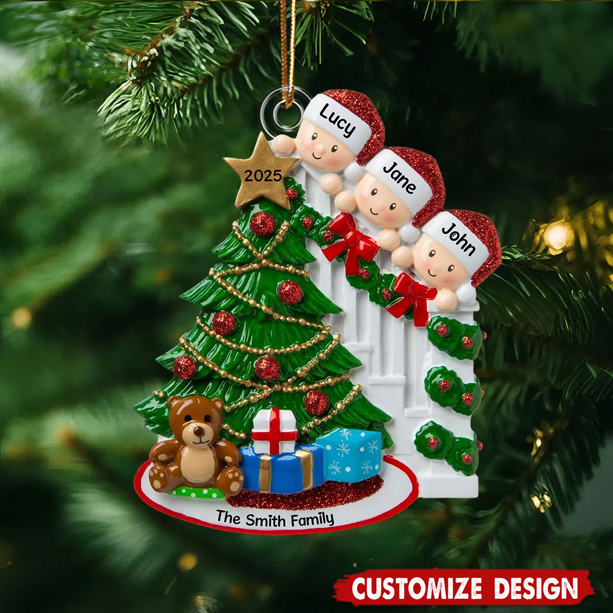 Peeking Family Personalized Flat Acrylic Christmas Tree Ornaments