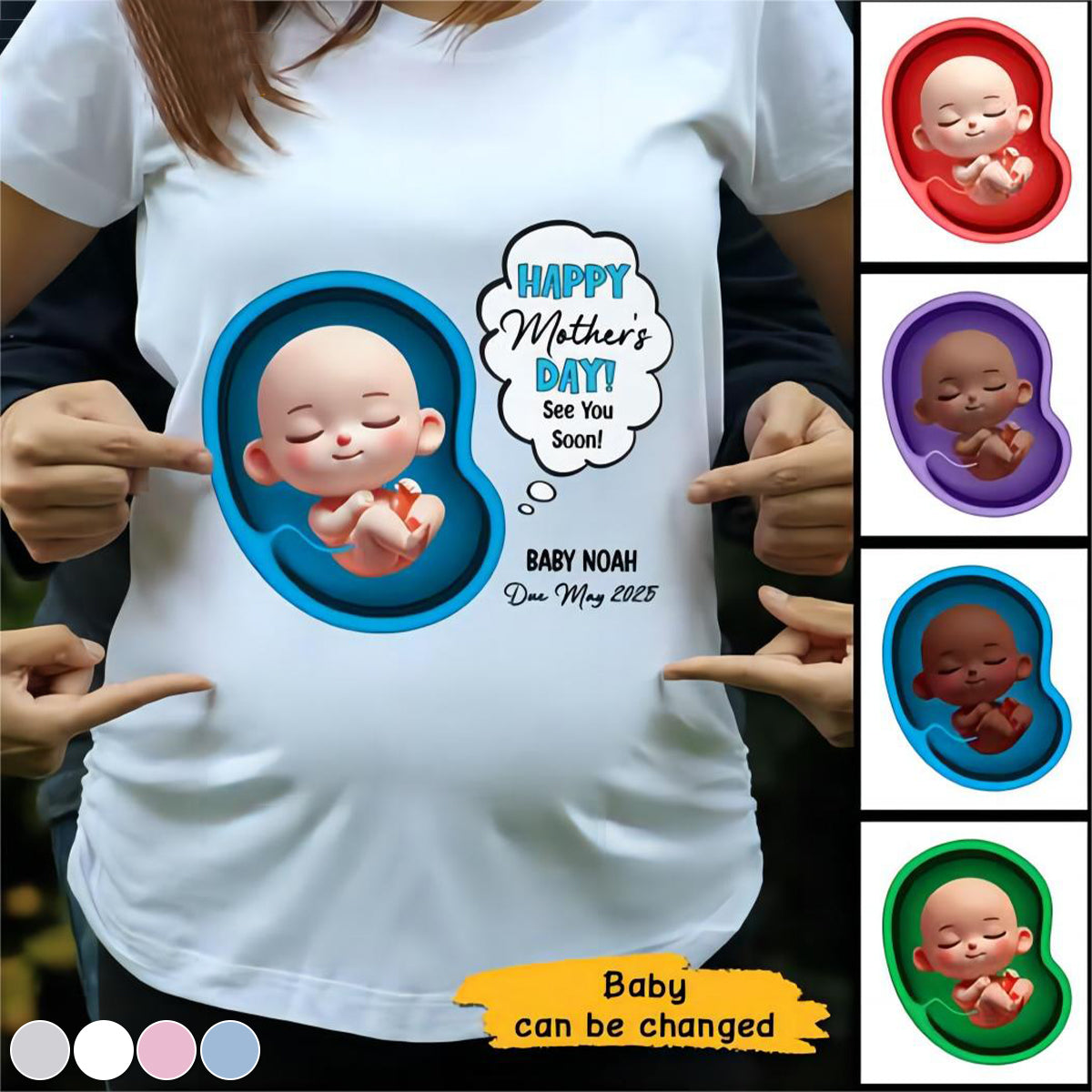 Happy Mother's Day Mommy See You Soon From Baby Personalized Pregnancy Reveal Shirt