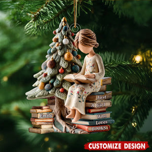 Personalized Girl Reading Book Christmas Scene Acrylic Ornament Christmas Gift For Book Lovers