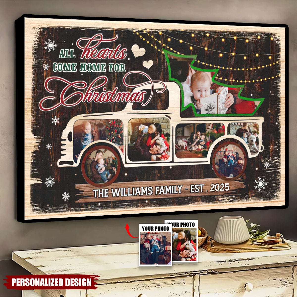 All Hearts Come Home For Christmas-Personalized Family Christmas Poster
