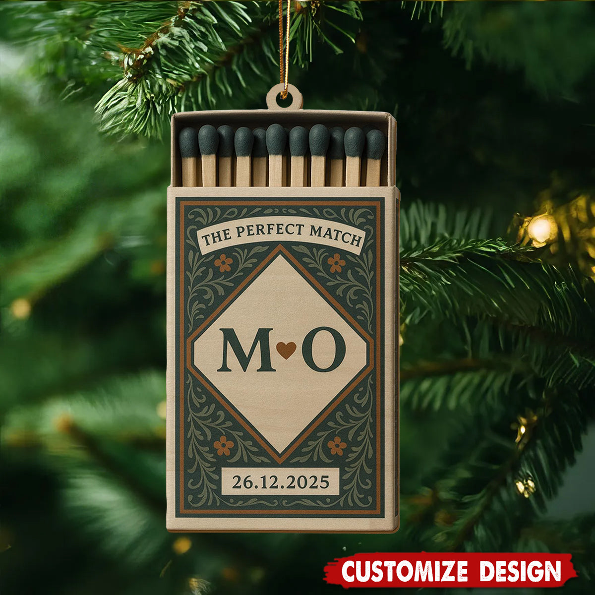 Personalized Matchbox Ornament – Custom Initials and Date Hanging Decoration