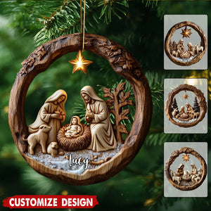 Rustic Holy Family Wooden Nativity Scene Christmas Ornament –  Christian Gift Christmas