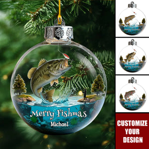 Merry Fishmas - Personalized Fishing Transparent Ornament