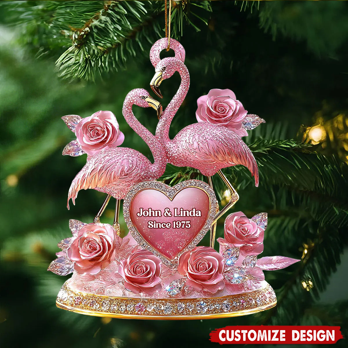 Personalized Flamingo Ornament,Pink Anniversary Keepsake, Engagement Gift