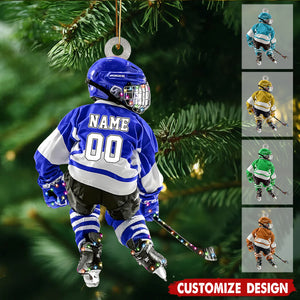 Custom Hockey Player Ornament: Acrylic Kid's Christmas Light Decoration
