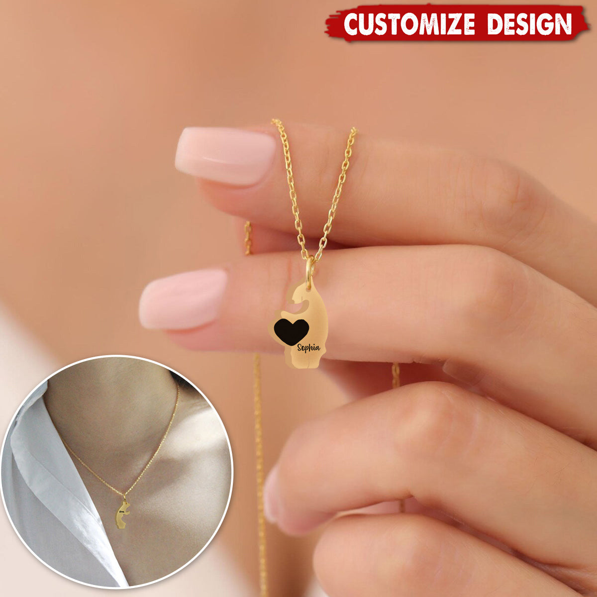 Personalized Family Bear Matching Pendant Necklace