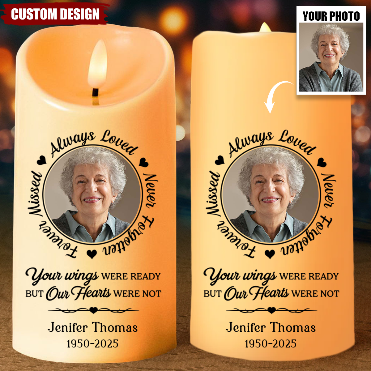 Always In Our Thoughts - Memorial Personalized LED Candle, Sympathy Gift For Family