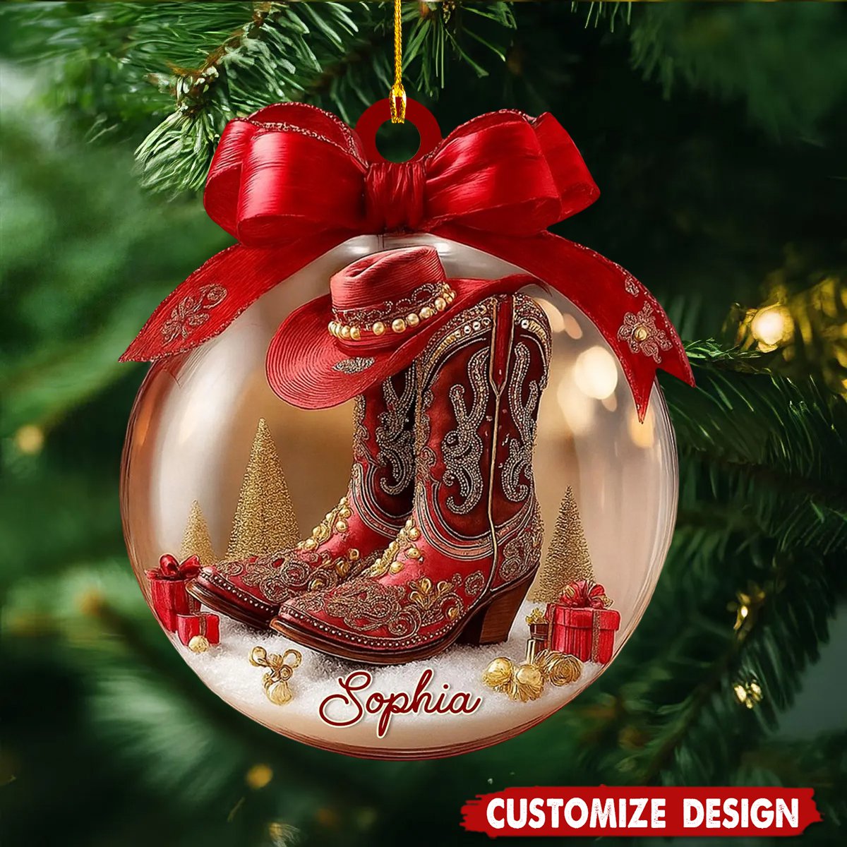 Personalized Cowgirl Boots Christmas Ornament - Gifts For Cowgirl