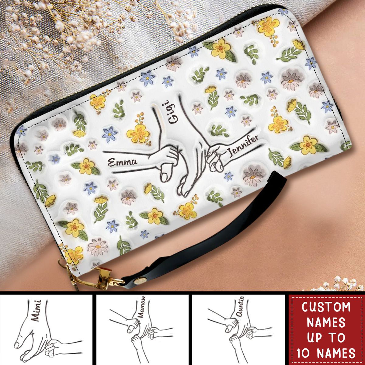 Mom Hold Kid Hand - Personalized Custom 3D Inflated Effect Leather Wallet