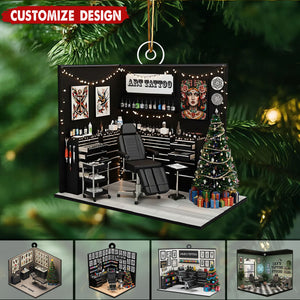 Personalize Tattoo Studio Christmas Ornament - Gift For Tattoo Artist