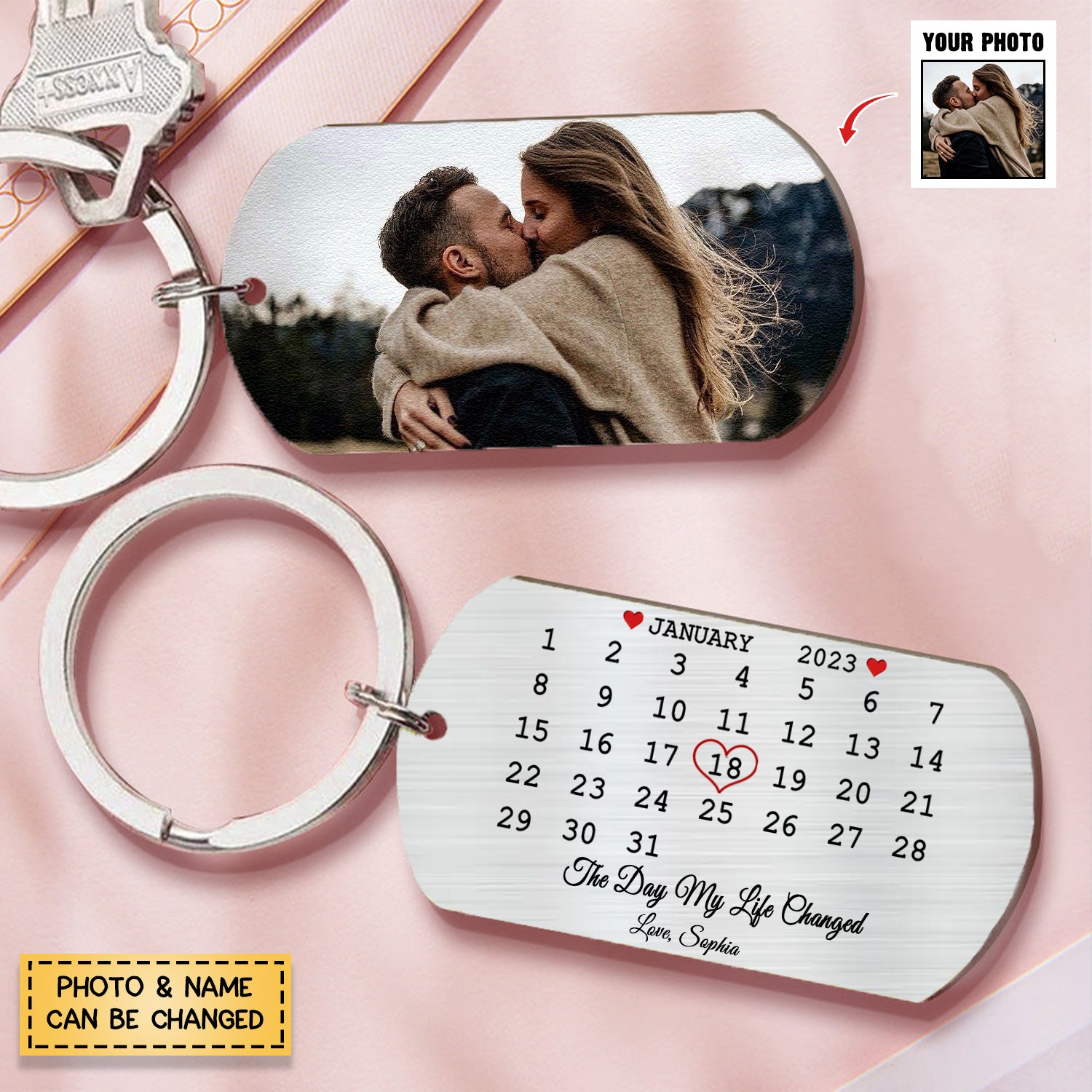 The Day My Life Changed - Personalized Stainless Keychain - Gift For Couples