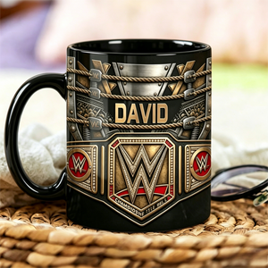 Personalized Wrestling Champion Mug, Custom Name Belt Style Mug, Wrestling Fan Gift
