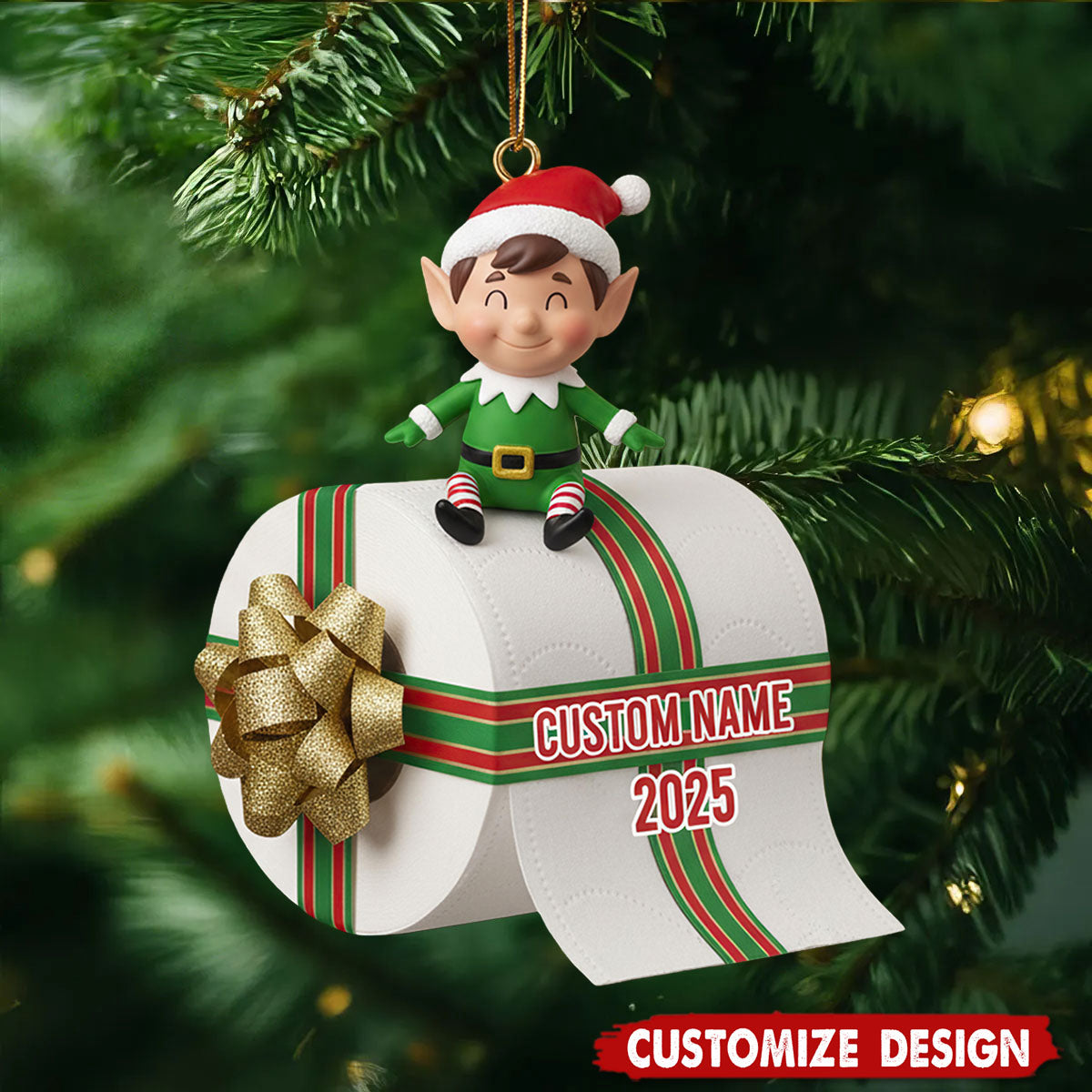 Funny Elf Toilet Paper Ornament 2025 - Gift for Holiday Humor