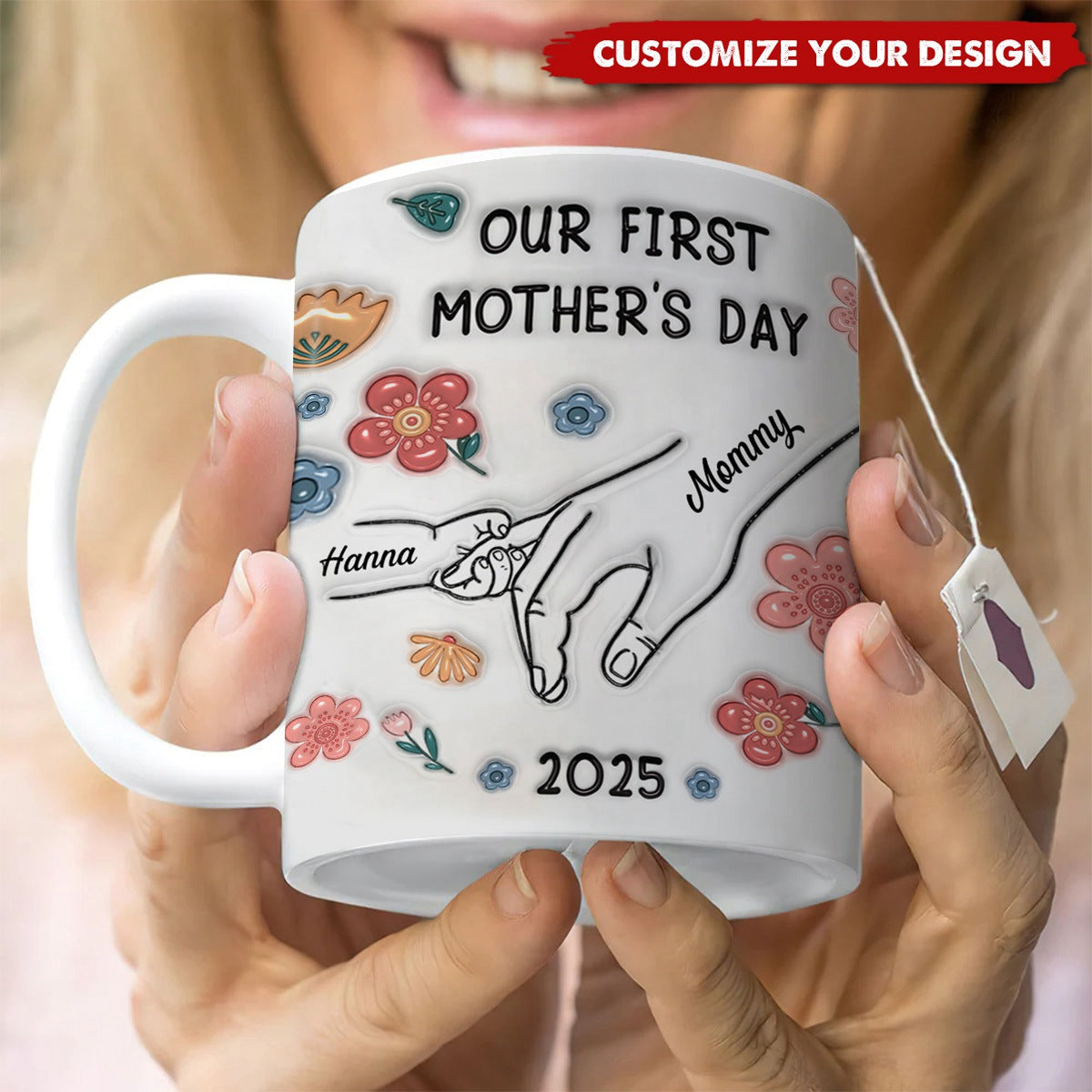 Our First Mother's Day 3D Inflated Baby Holding Mum Hand Personalized Mug